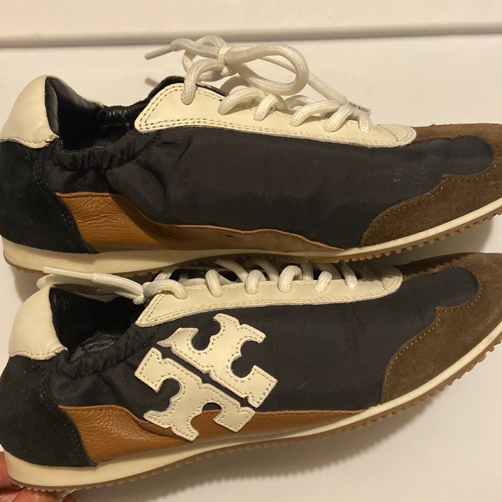 Tory Burch Black, White, Brown Runner Sneakers